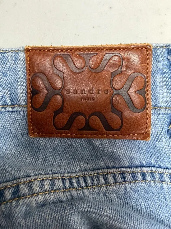 Sandro Paris High Waist Wide Straight Leg Jeans Light Wash 100% Cotton Denim 42 - Picture 12 of 16